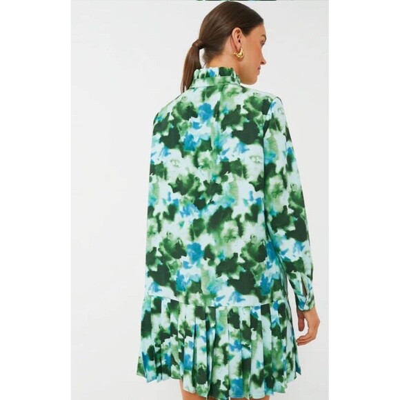 TUCKERNUCK Deep Lagoon Tate Mini Dress Green Blue Size XS Drop Waist Long Sleeve - Picture 5 of 15